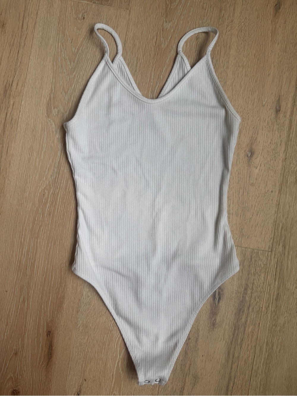 American Eagle White Ribbed Cami Bodysuit XS Petite Y2K